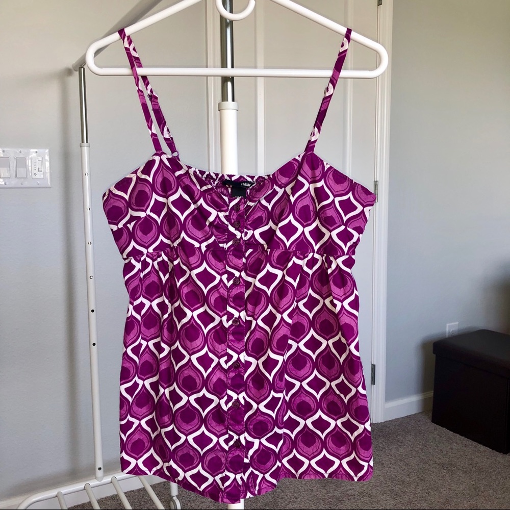 H&M purple and white cotton button front tank